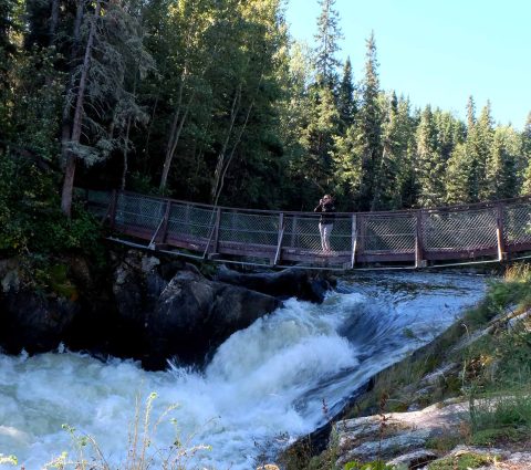 Suspension bridge at Wekusko Falls