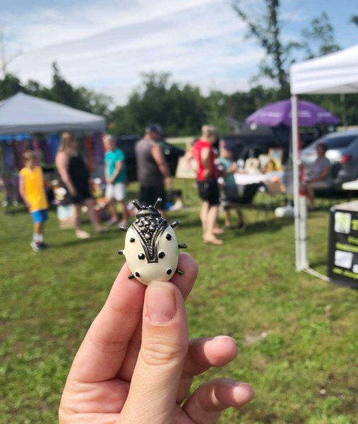 Schwarz-weiße Marienkäfer-Kunst: Auffallende monochrome Darstellung des winzigen Wunders der Natur, die künstlerische Eleganz ausstrahlt.