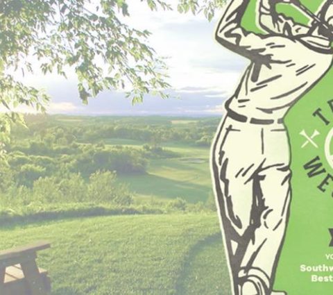 Publicité "Tee Up Westman", présentant les meilleures possibilités de golf et les paysages pittoresques du Manitoba.