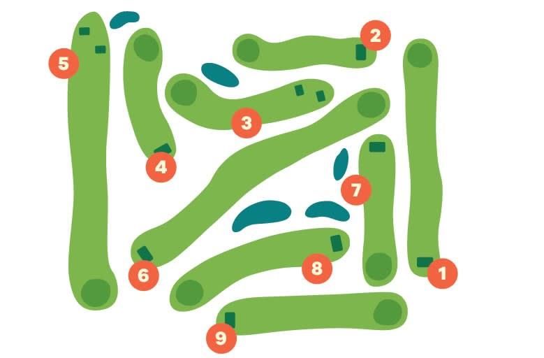 Cartwright Golf Course back nine green map, highlighting the layout and features of the scenic course.