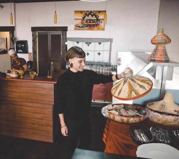 Worker inside an Ethiopian Restaurant in Brandon