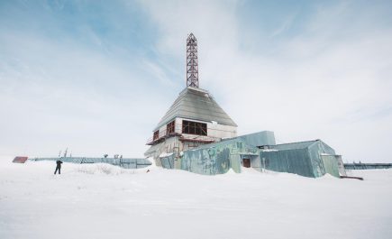 Old rocket research range site, covered in snow at Churchill Northern Studies Centre.