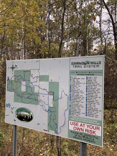 A sign of walking trails in Brandon Hills