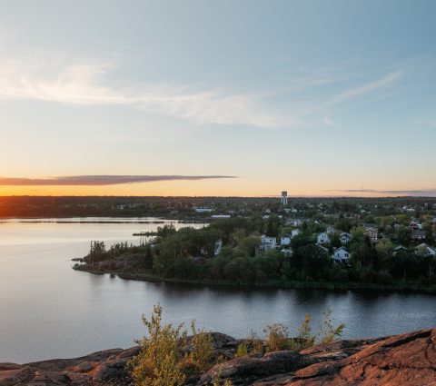Sunset over the town of Flin Flon.