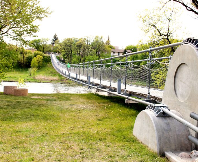 Looking along the edge of the Souris Swinging Bridge
