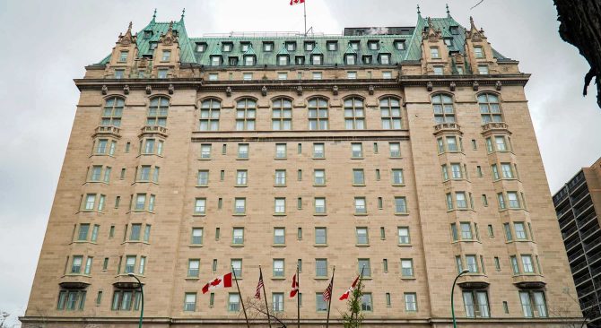 The Fort Garry Hotel and Spa exterior of the front of the building.