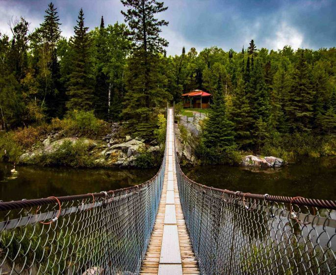 Looking across the river along the Pinawa Suspension Bridge.