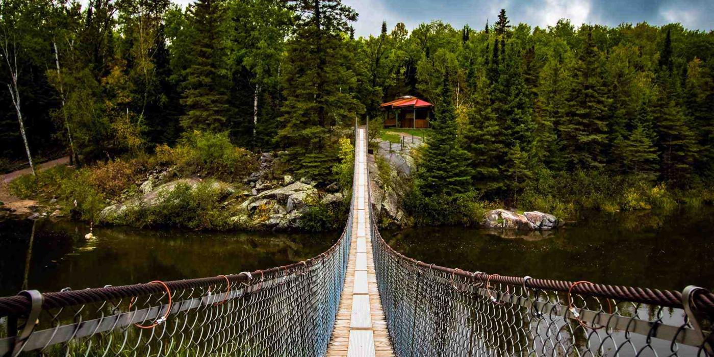 Looking across the river along the Pinawa Suspension Bridge.