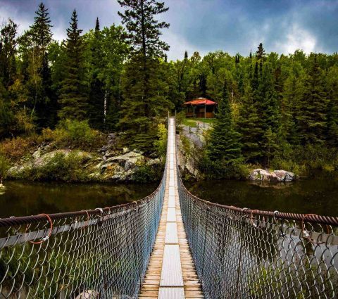 Looking across the river along the Pinawa Suspension Bridge.