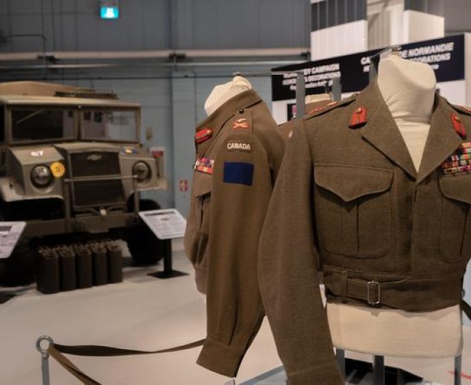View of some of the uniforms and a truck from the RCA Museum.