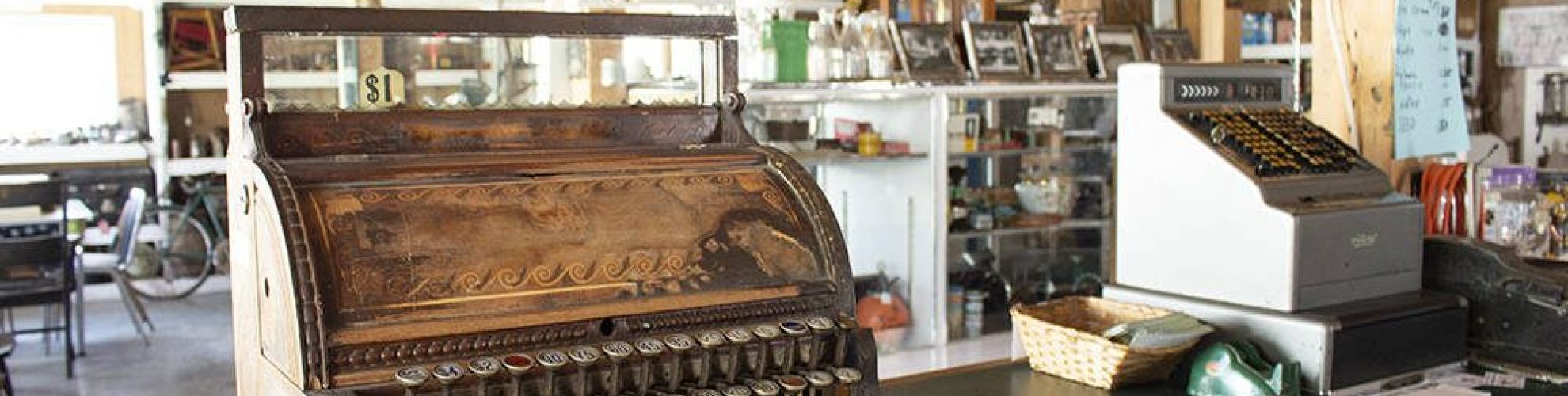 An old cash register at the store at Pembina Threshermen's Museum